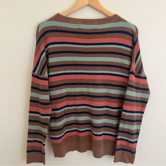 REI Sweater Womens Large Waffle Knit Striped Thermal 100% Cotton Wallace Lake - Picture 7 of 9